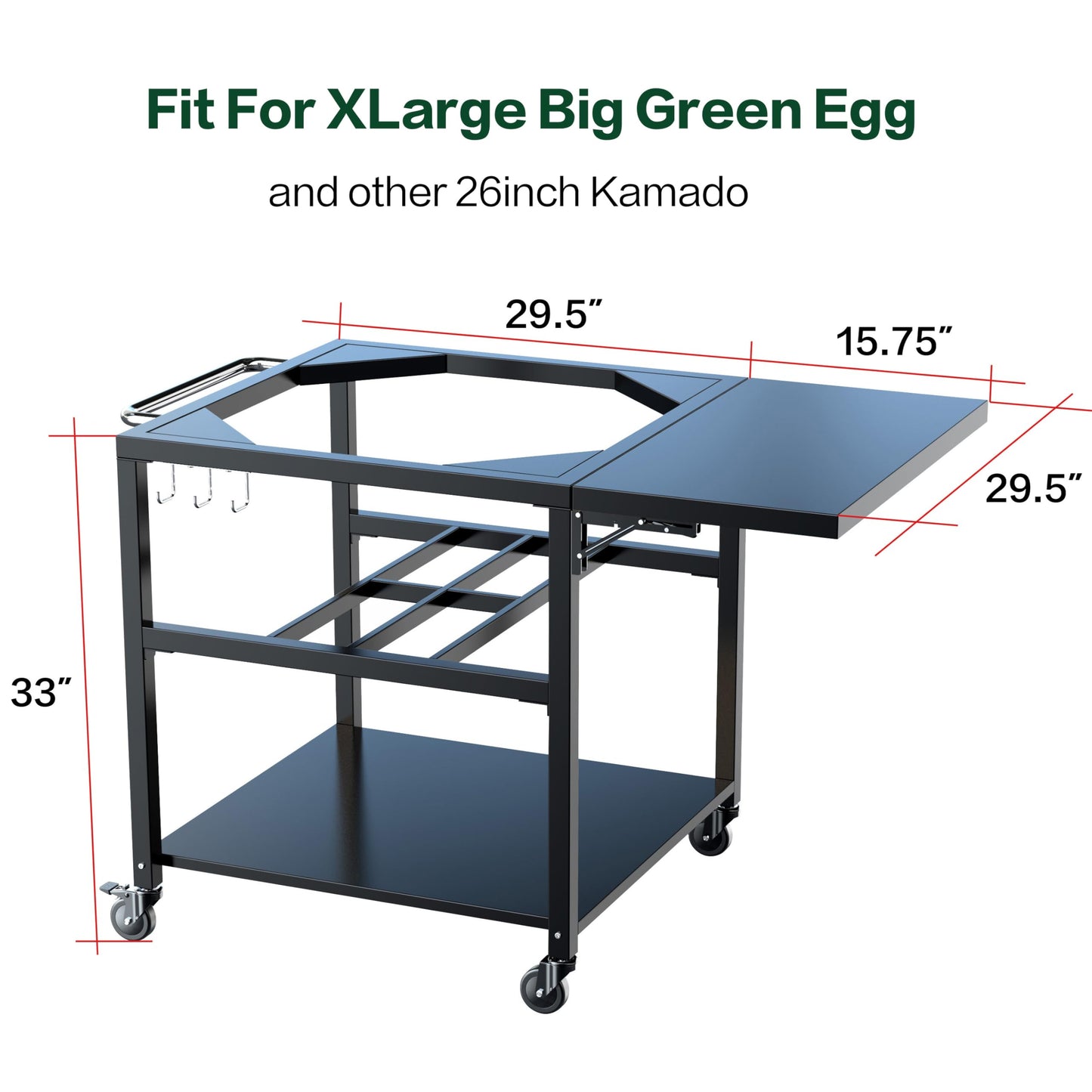 Big Green Egg Grill Cart Table with Foldable Side Table