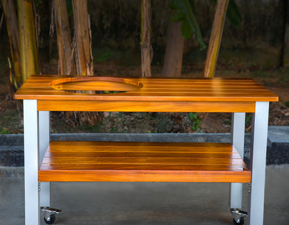 African Teak Table for Large Big Green Egg with Aluminum Legs