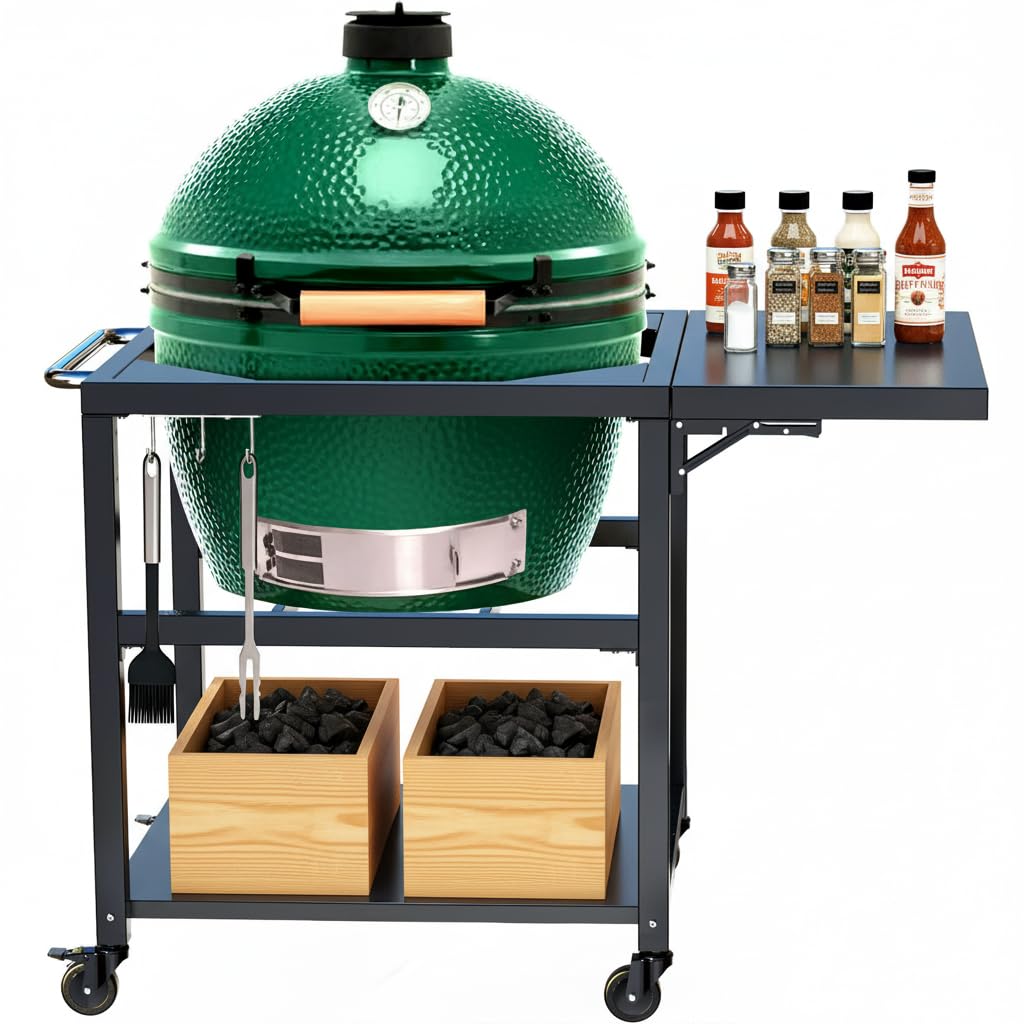 Big Green Egg Grill Cart Table with Foldable Side Table