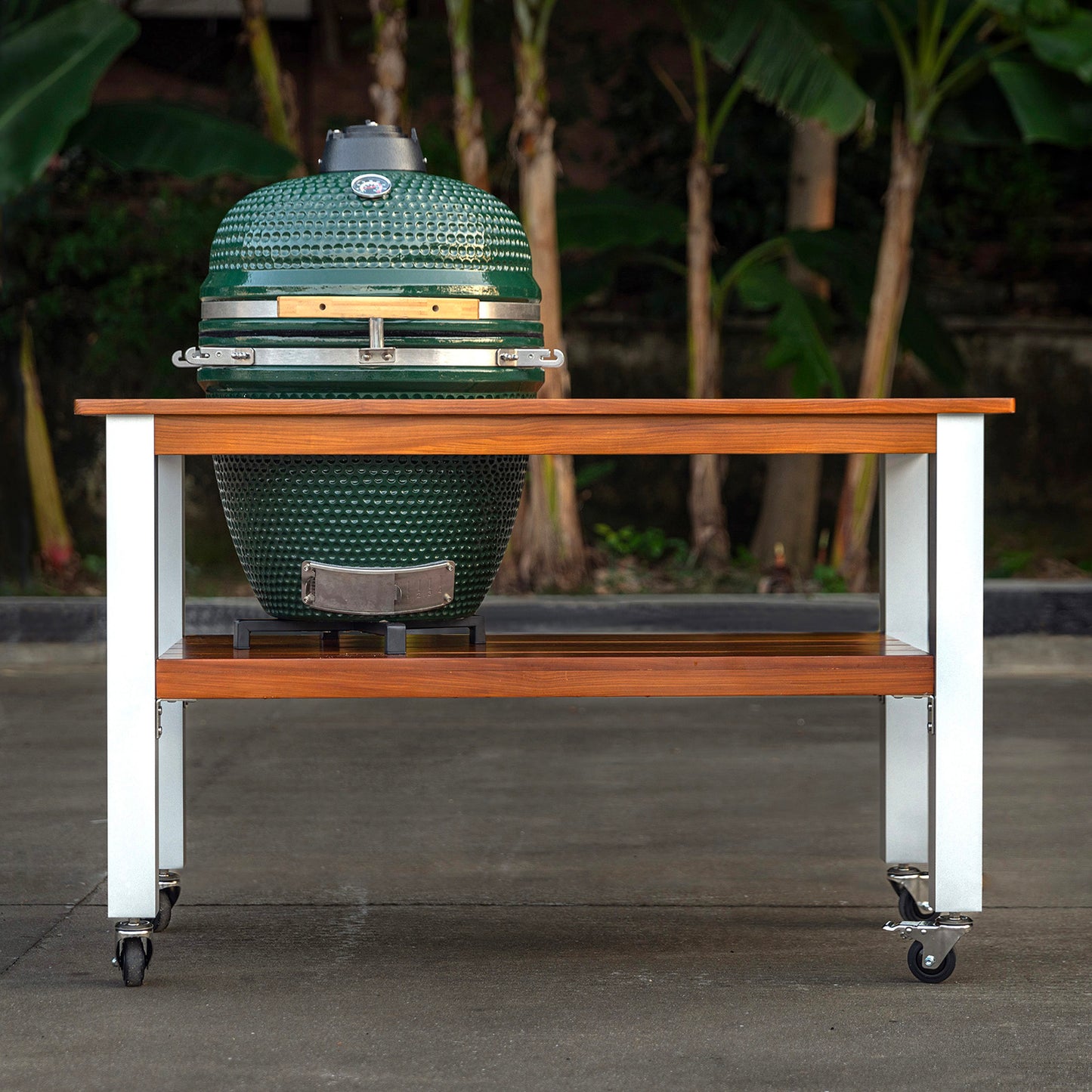 African Teak Table for Large Big Green Egg with Aluminum Legs