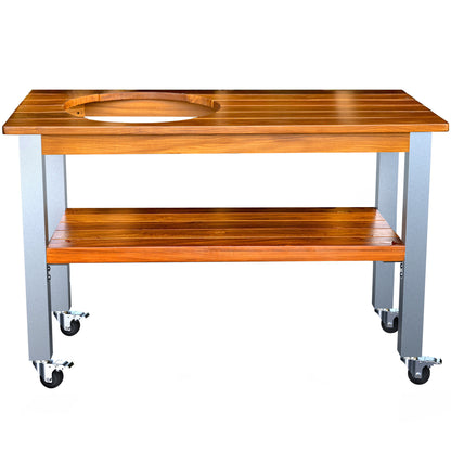 African Teak Table for Large Big Green Egg with Aluminum Legs