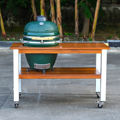 African Teak Table for Large Big Green Egg with Aluminum Legs