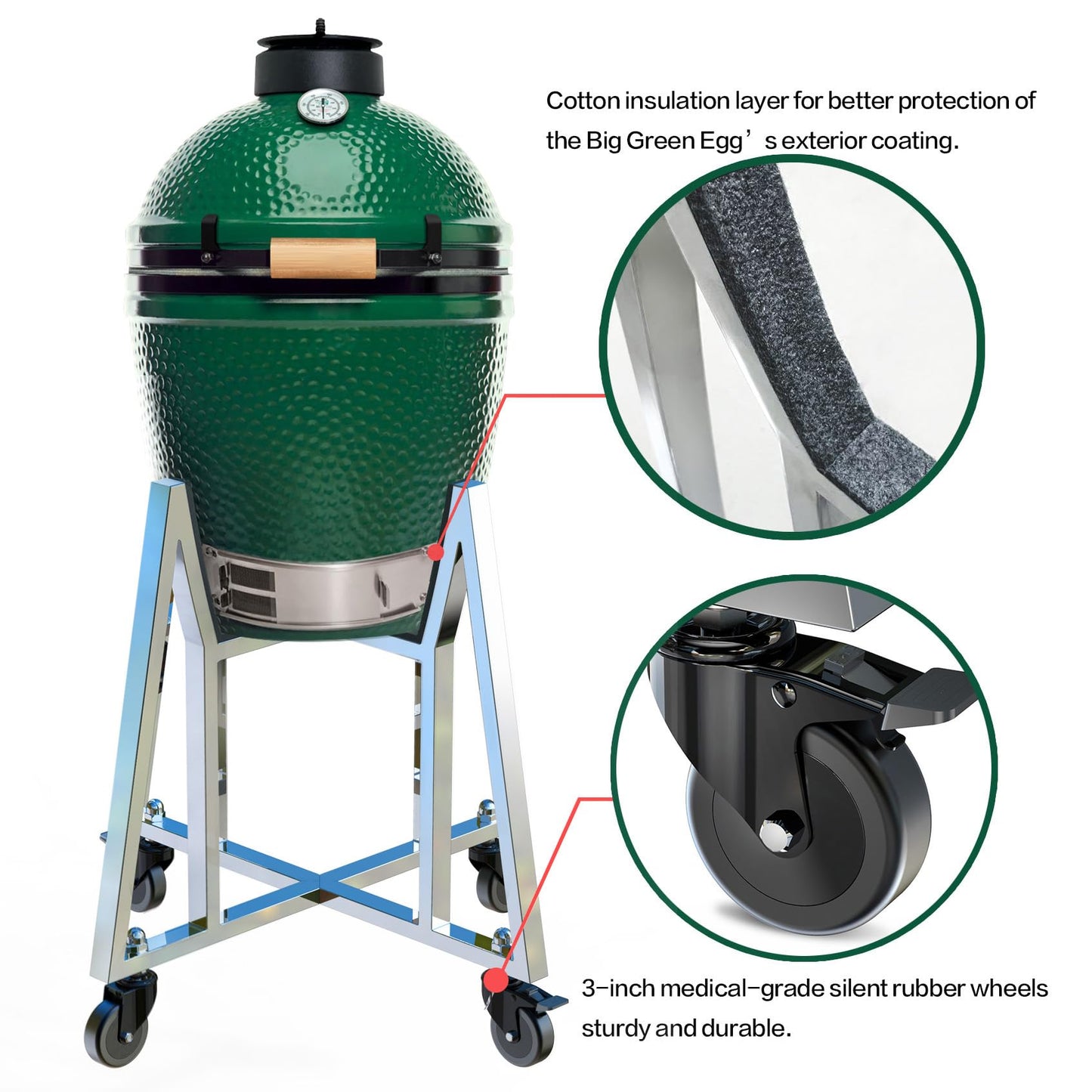 Stainless Steel Rolling Grill Cart for Big Green Egg