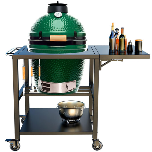 Big Green Egg Grill Cart Table with Foldable Side Table