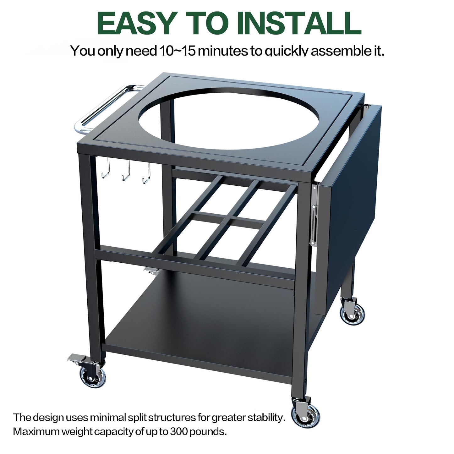 Big Green Egg Grill Cart Table with Foldable Side Table