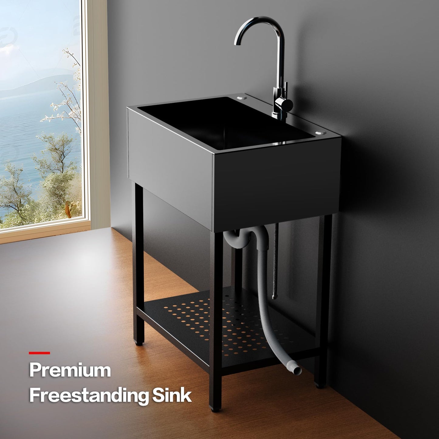 26" Freestanding Stainless Steel Utility Sink w/ Full Accessories