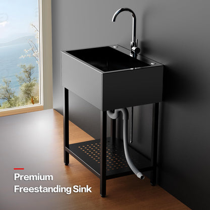 26" Freestanding Stainless Steel Utility Sink w/ Full Accessories
