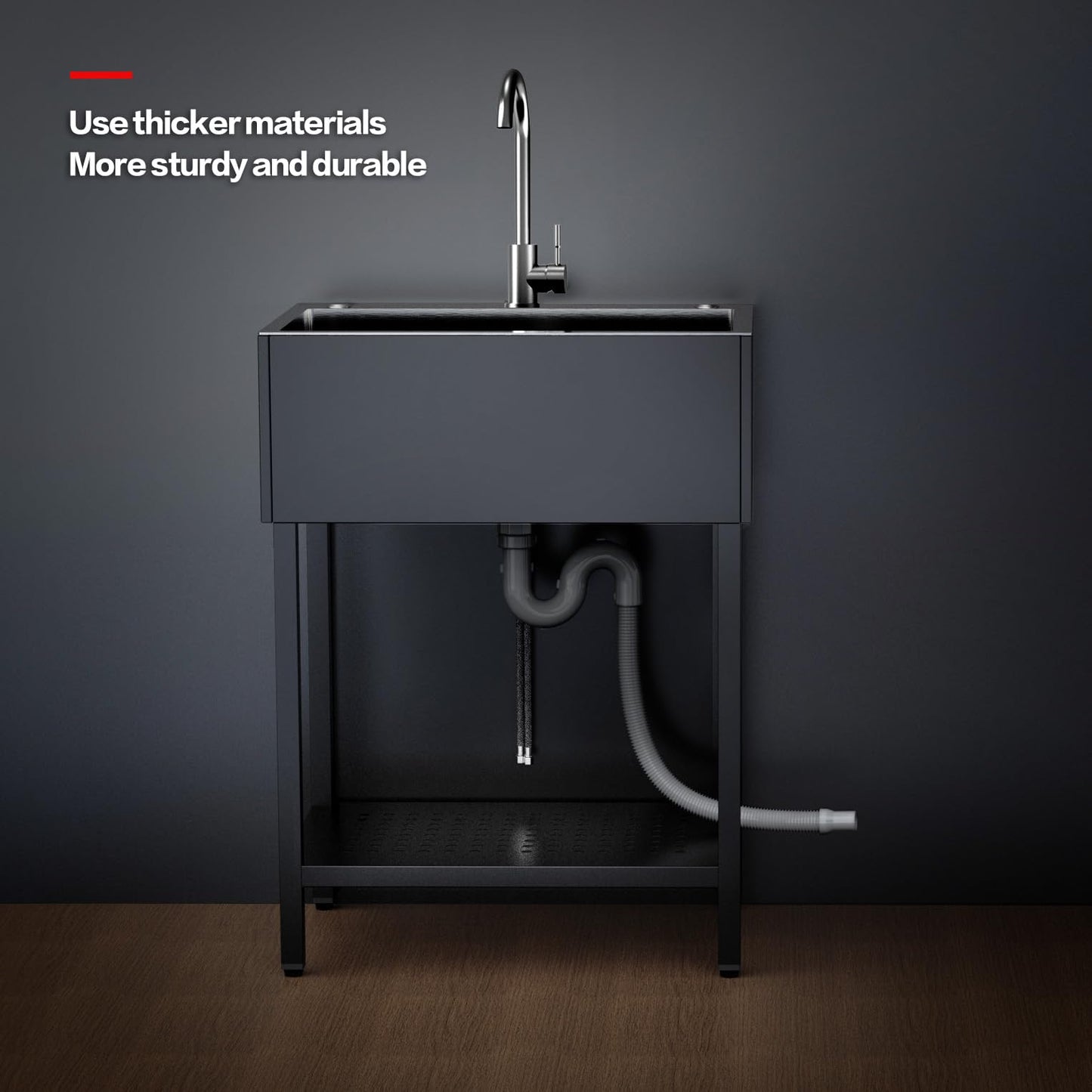26" Freestanding Stainless Steel Utility Sink w/ Full Accessories