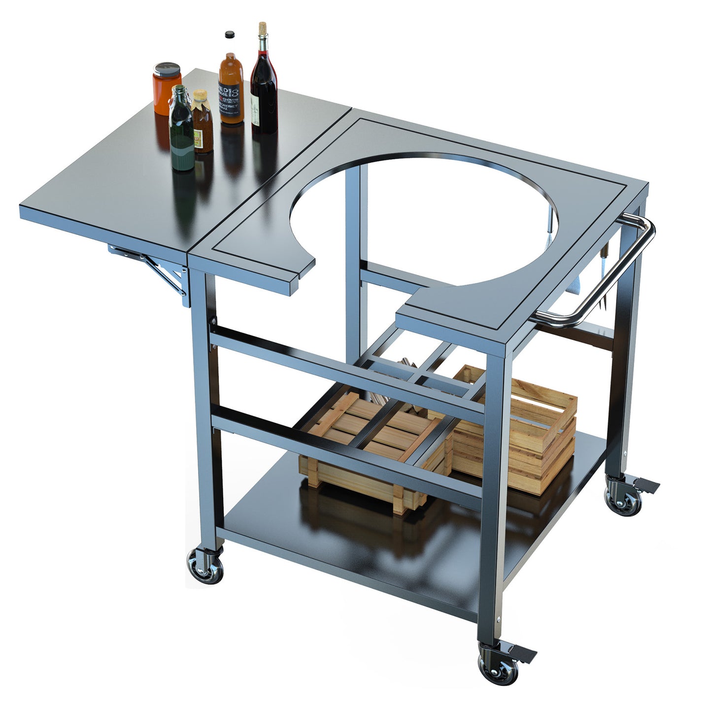 Grill Table Cart for Kamado Joe Classic with 3 inch Casters, Sturdy Side Table, Hooks