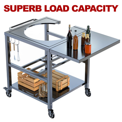 Grill Table Cart for Kamado Joe Classic with 3 inch Casters, Sturdy Side Table, Hooks