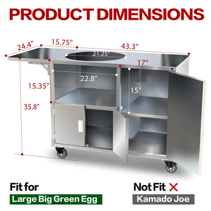 Stainless Steel Table Cart for Large Big Green Egg Accessories