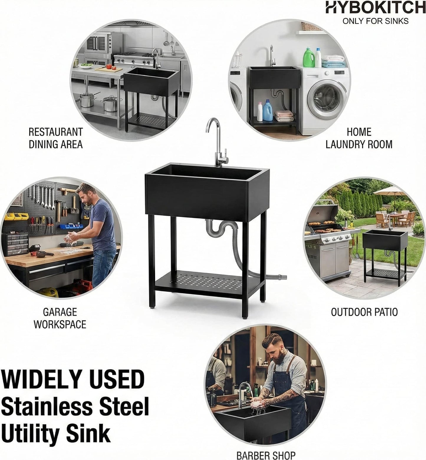 26" Freestanding Stainless Steel Utility Sink w/ Full Accessories