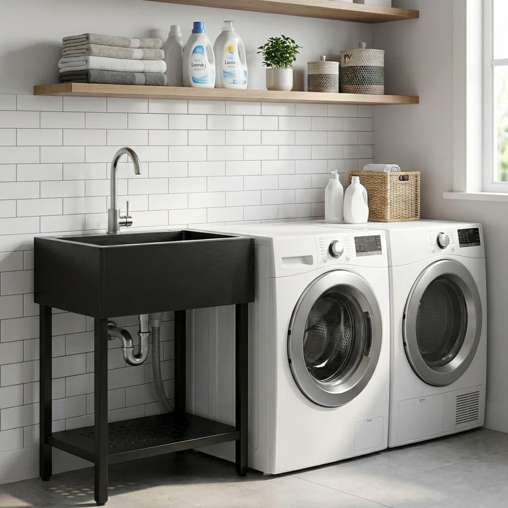 26" Freestanding Stainless Steel Utility Sink w/ Full Accessories